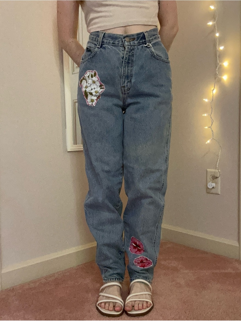 Vintage Hand Patched Floral Jeans